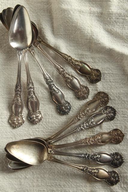 8 vintage silver plate dinner forks w.m. circa 1910 vintage silver fruit spoons, Wm Rogers orange ...