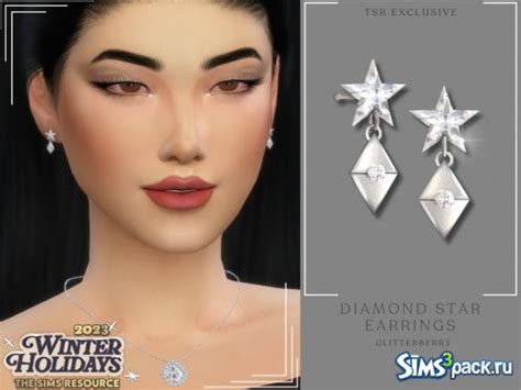 Скачать серьги Diamond Star от Glitterberryfly для Симс 4