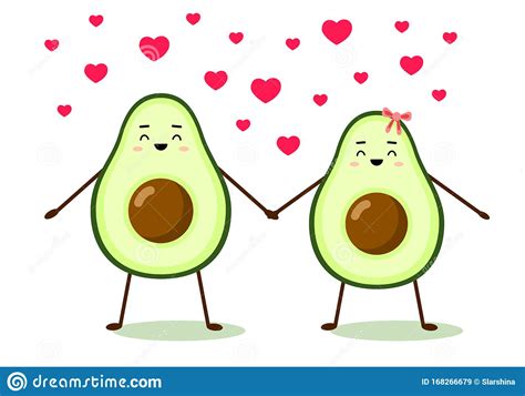 Cute Avocado Couple In Love Vector Illustration