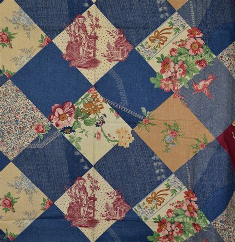 Vintage 70s Cheater Quilt Fabric Bohemian With Toile Concord