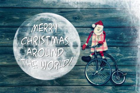 Merry Christmas Around The World Greeting Card With Text Decor Stock