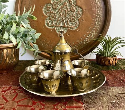 This Charming Vintage Small Metal Middle Eastern Dallah Tea Set Is New