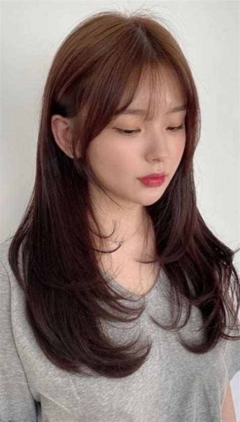 Cute Korean Wispy Bangs Long Hairstyles Soft Layered Haircut