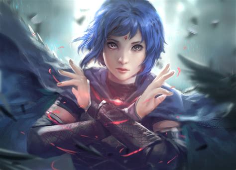 Short Hair Warrior Women Blue Hair Hd Anime 4k