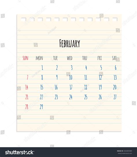 Vector Hand Written Monthly February Calendar Stock Vector Royalty