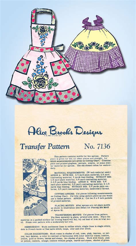 Alice Brooks 7136 1940s Uncut Misses Embroidered Apron Vintage Sewing