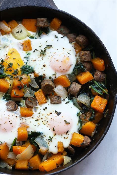 Butternut Squash And Sausage Breakfast Hash With Baked Eggs Healthy