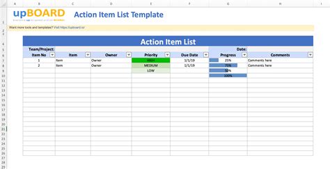 Action Item List Template Excel