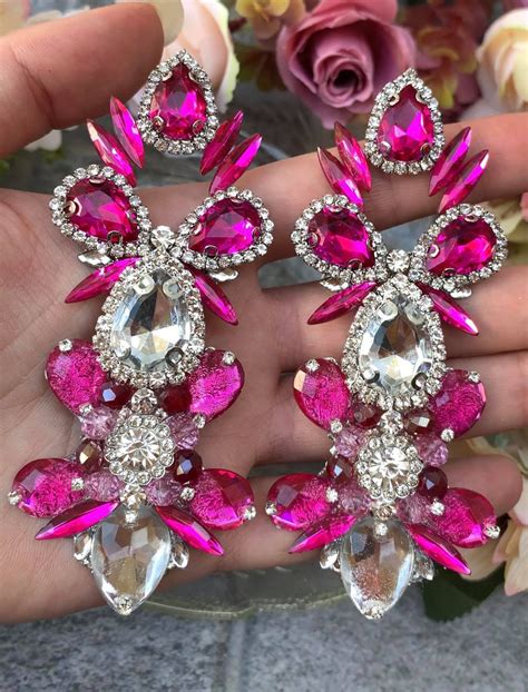 Fuchsia Earrings Hot Pink Earrings Dark Pink Earrings Pink Etsy
