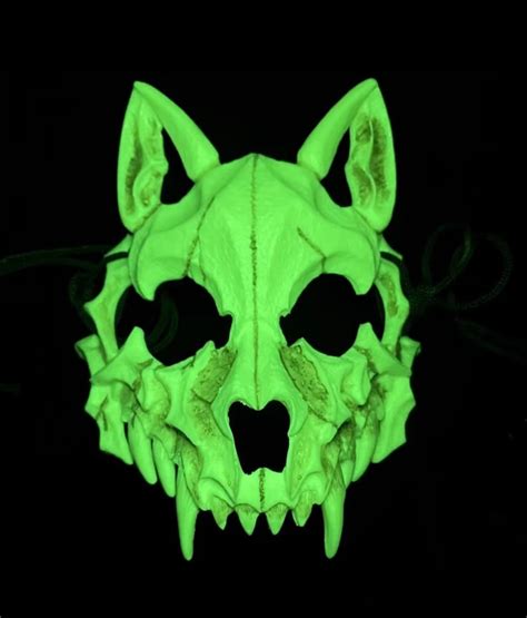 Therian Wolf Skull Mask Black White Luminous Resin Mask Etsy