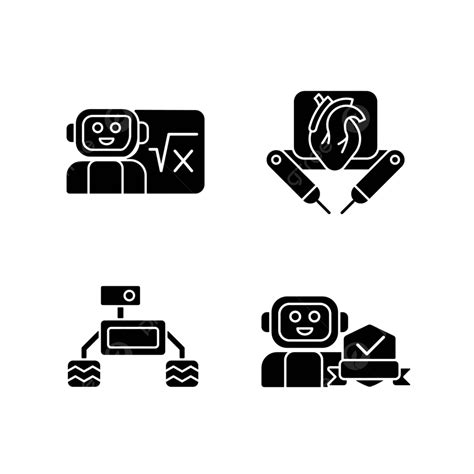 A Collection Of Black Glyph Icons Depicting Robotics Technology On A