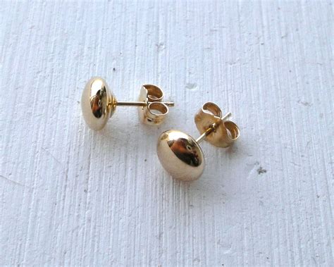 14k Gold Minimalist Flat Ball Stud Earrings Simple Studs