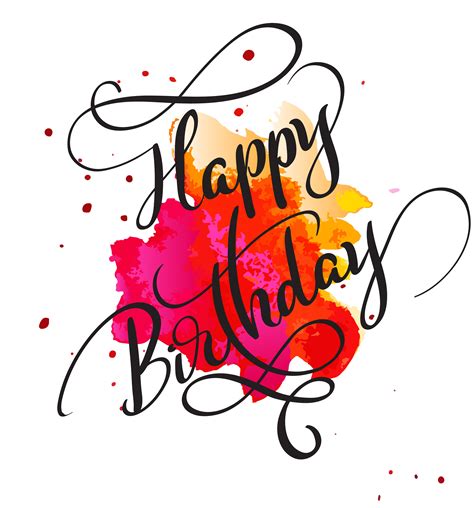 Happy Birthday Text On Watercolor Red Blot Hand Drawn Calligraphy 7c1