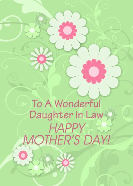 Happy Mothers Day To Daughter In Law Flowers And Swirls Mint Green Card Happy Mothers Day