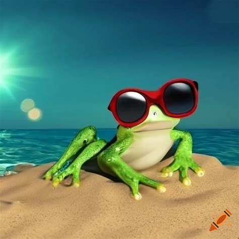 3d Cool Frog On A Beach With Sunglasses On Craiyon