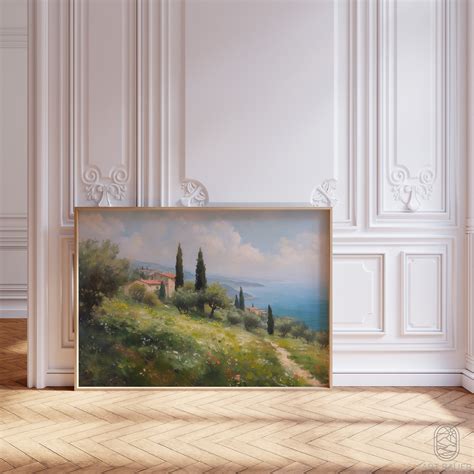Tuscan Coastline Vintage Oil Painting Coastal Landscape, Tuscan Villas