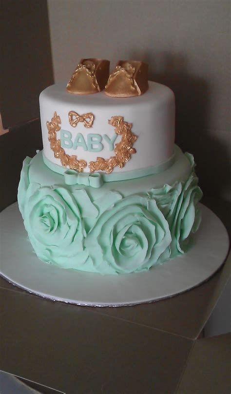Mint Green Baby Shower Mint Green And Gold Baby Shower Cake Mint