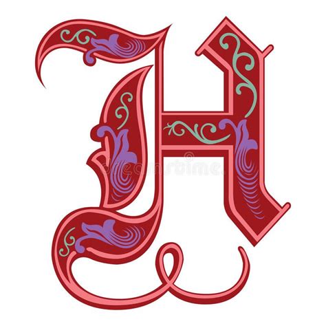 The alphabet essentially uses uncial forms of the greek alphabet. Garnished Gothic style font, letter H stock illustration ...