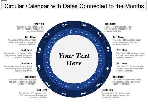 Circular Calendar With Dates Connected To The Months Powerpoint