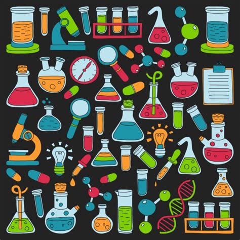 Chemistry Pharmacology Natural Sciences Vector Doodle Set Stock Vector