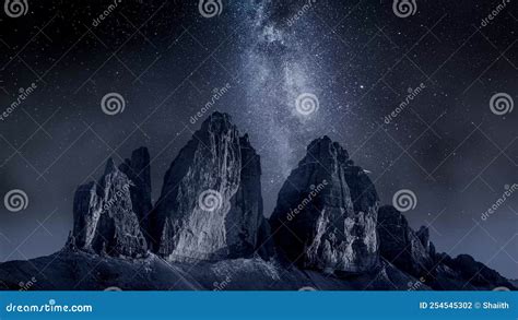 Milky Way Over Dreizinnen Hut In Tre Cime Dolomites Timelapse Stock