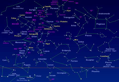 December Constellations In The Night Sky With Star Map Constellations