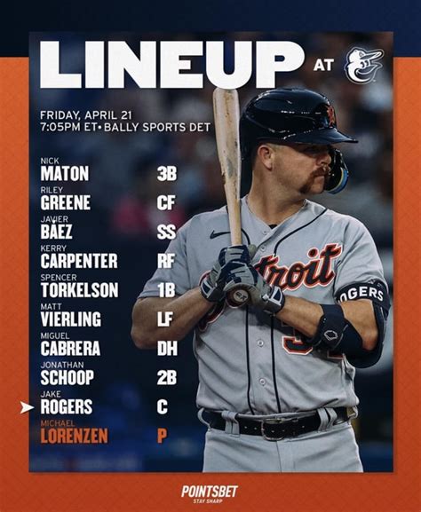 Detroit Tigers Starting Lineup For Tonights Game Against The Os 04