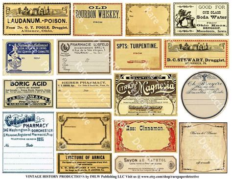 Druggist Labels Digital Sheet Pharmacy Pill Bottle Labels Antique