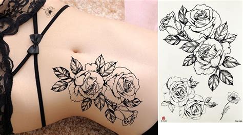 Delikatny damski tatuaż z różą na udo rękę Tatuaze tymczasowe