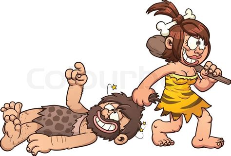 Cave Woman Dragging A Caveman Clip Art Vector Cartoon Illustration With Simple Gradients All