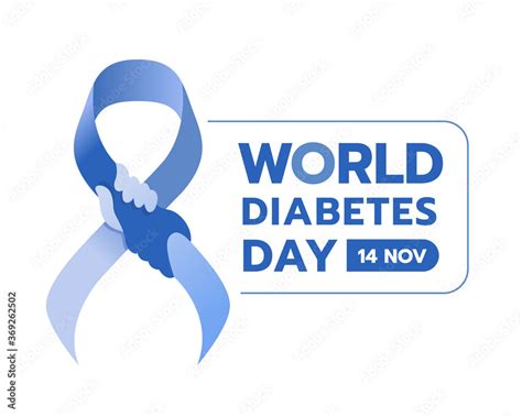 World Diabetes Day Blue Ribbon With Hand Hold Hand Sign And Text