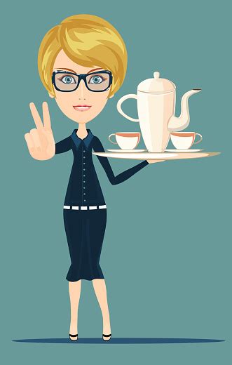 Waitress Serving Coffee Or Tea Stock Illustration Download Image Now