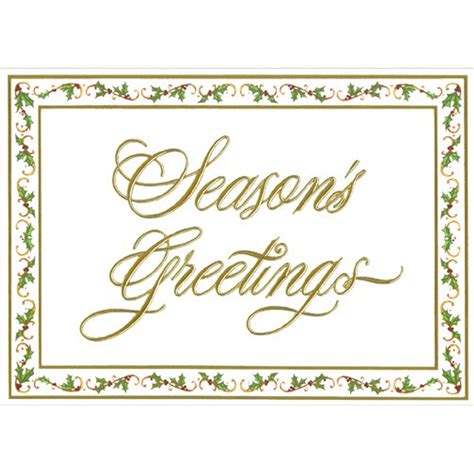 Gold Seasons Greetings With Mistletoe Holiday Card