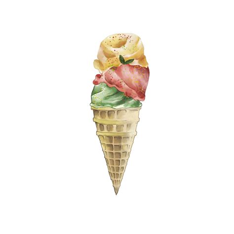 Summer Ice Cream White Transparent Watercolor Summer Three Color Ice