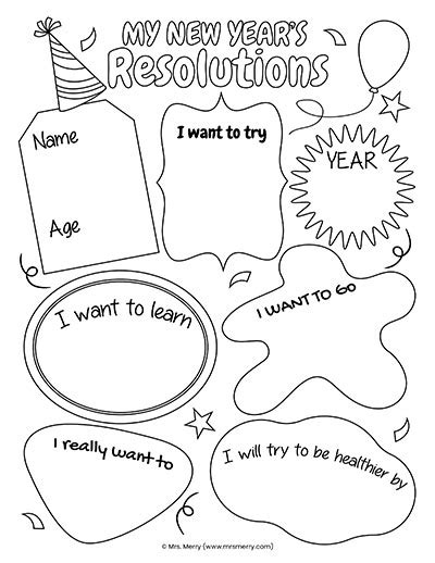 Free New Years Resolutions Worksheets For Kids Printable Mrs Merry