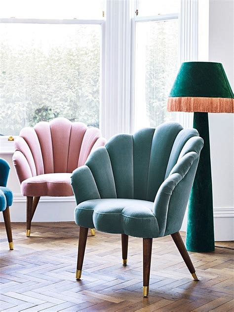 Create an inviting atmosphere with new living room chairs. Flora Scalloped Dusty Pink Velvet Armchair | Blue and pink ...