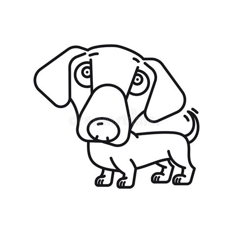 Cute Bobblehead Dachshund Cartoon Vector Line Icon Stock Illustration