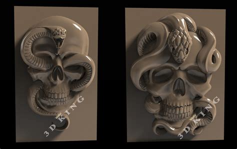 2 Pcs 3d Stl Models Skull And Snake Theme For Cnc Router Etsy