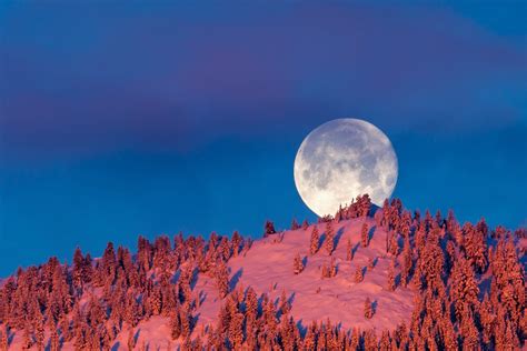 Full Moon Over Snowy Mountain Hd Wallpaper Background Image