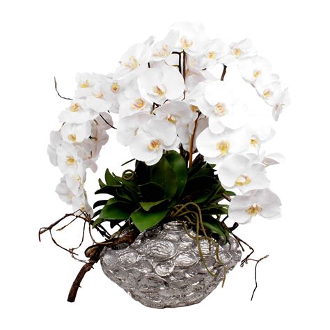 White Orchid Silk Flower Arrangement Metallic Pot Shop