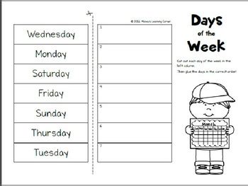 Days Of The Week Cut And Paste By Monica S Activities Tpt