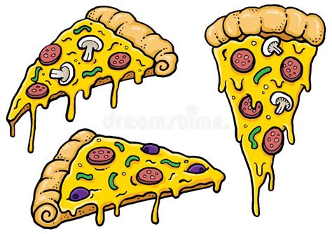 Cheesy Cartoon Pizza Slices Stock Illustration Illustration Of