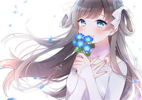 Crying Blue Eyes Anime Girl Tears Brown Hair Blue Flowers Anime Hd Wallpaper Peakpx