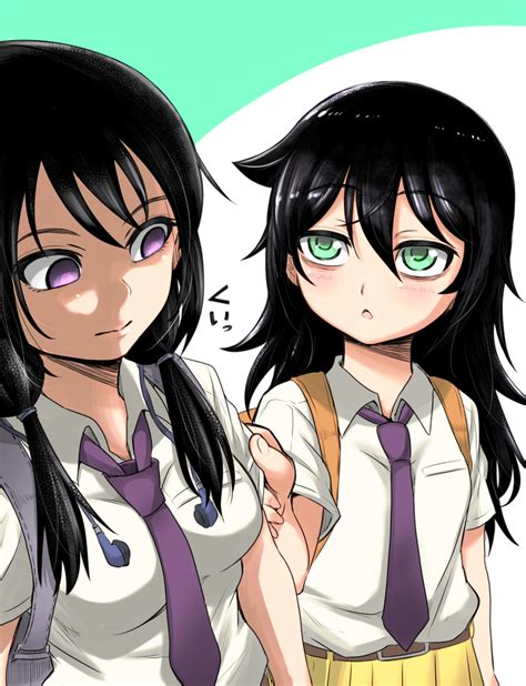 safebooru 2girls 3 bag bags under eyes black hair breasts chestnut mouth commentary dress