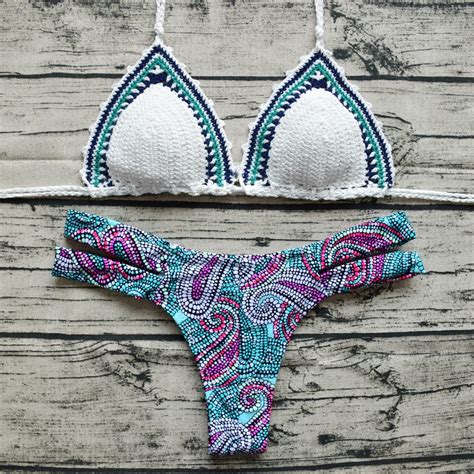 brazilian bikini set 2016 women bandeau bikini reversible print swimsuit strappy swimwear print