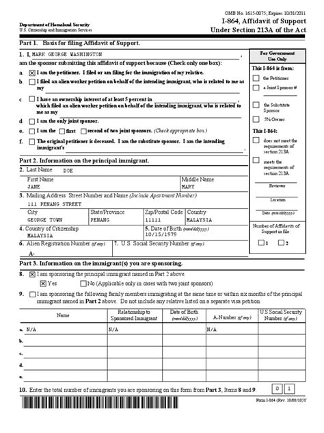 Sample Form I 864 Affidavit Of Support