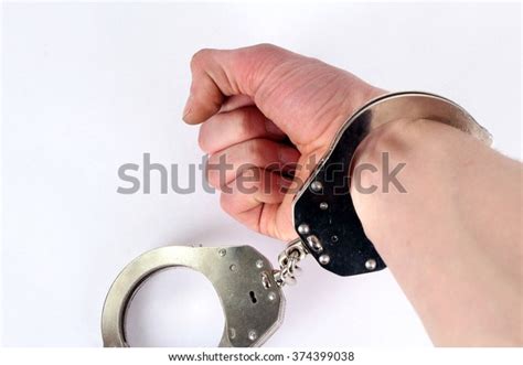 Police Handcuffs Handcuffed Right Arm On Stock Photo Shutterstock