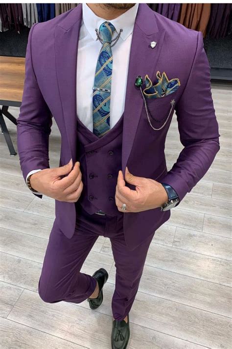 Mens Violet Three Piece Suit Groom Style Giorgenti Custom Suits