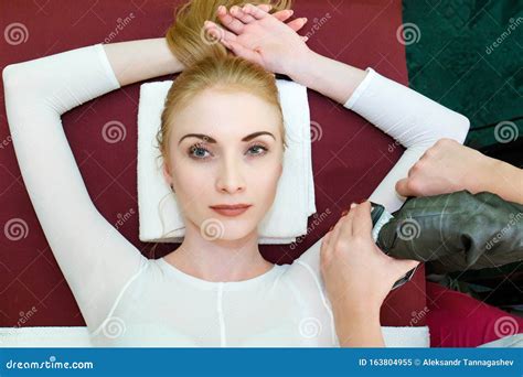 Body Massage By Lpg Therapy Apparatus Lpg Massage Hands Of A Young Woman Stock Image Image