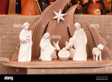Nativitya Scene From Ceramic Figures Of The Christmas Nativity Stock